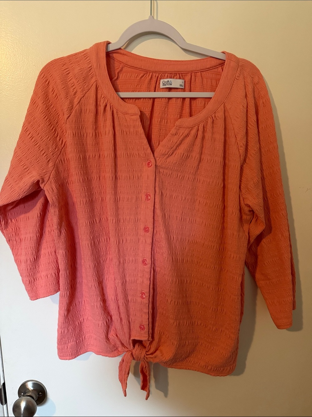 croft & barrow Coral Button-Front Tie-Hem Top New no Tags Size Large